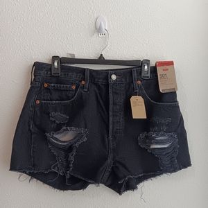 Levis 501 Shorts Women Size 32 Black High Rise Distressed